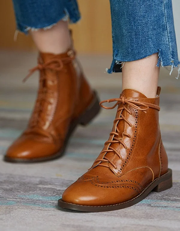 British Style Handmade Vintage Lace-up Oxford Boots