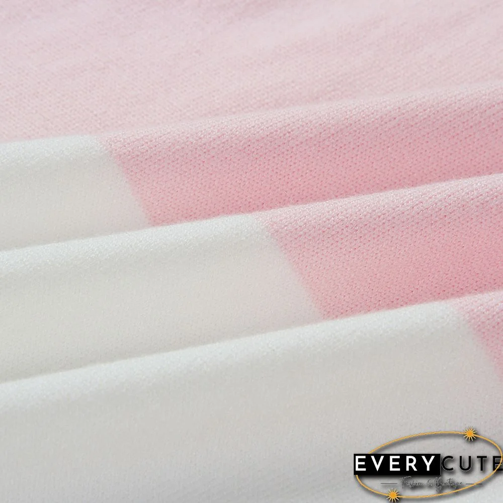 Pink Colorblock Long Sleeve Sweater Dress