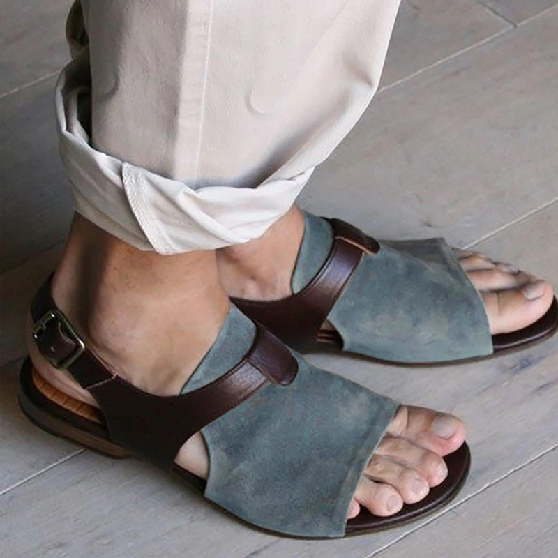 Summer Open Toe Color Block Buckle Flat Breathable Men's Sandals