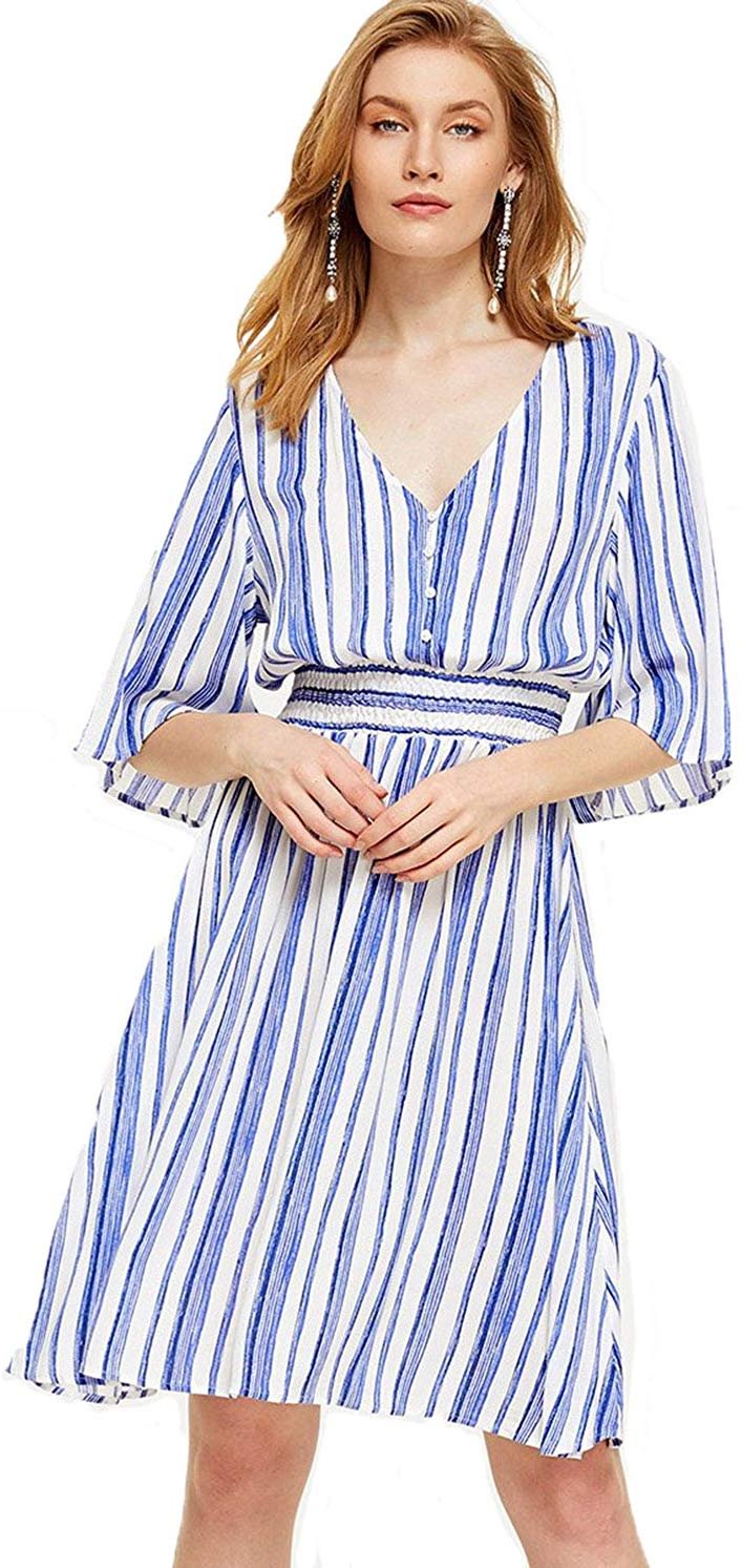 Women's Boho Button Up Split Floral Print Flowy Party Dress