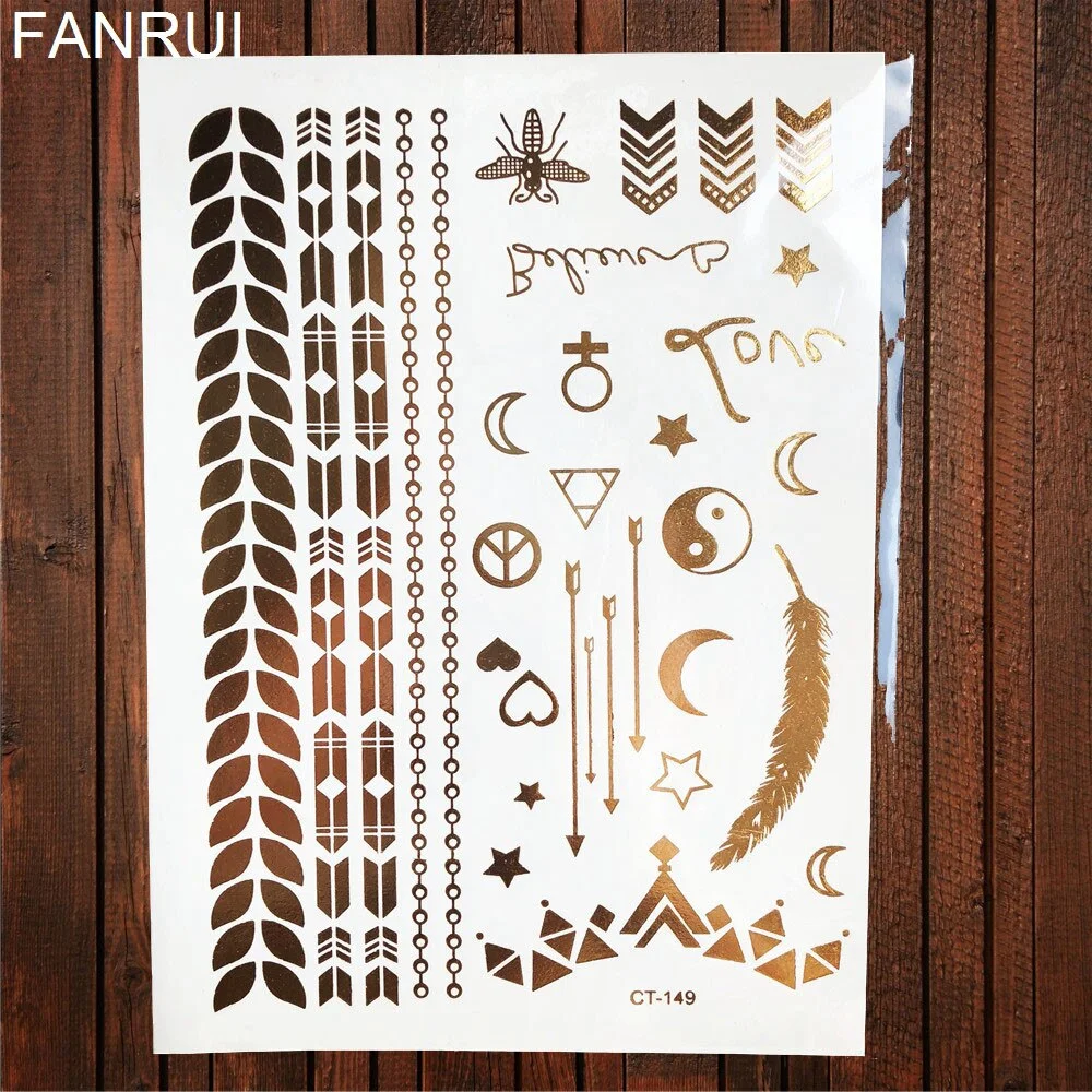 Star Moon Diamond Golden Metallic Tattoo Stickers Women Body Hands Art Temporary Tattoo Sexy Girl Leg Flash Tatto Glitter Metal