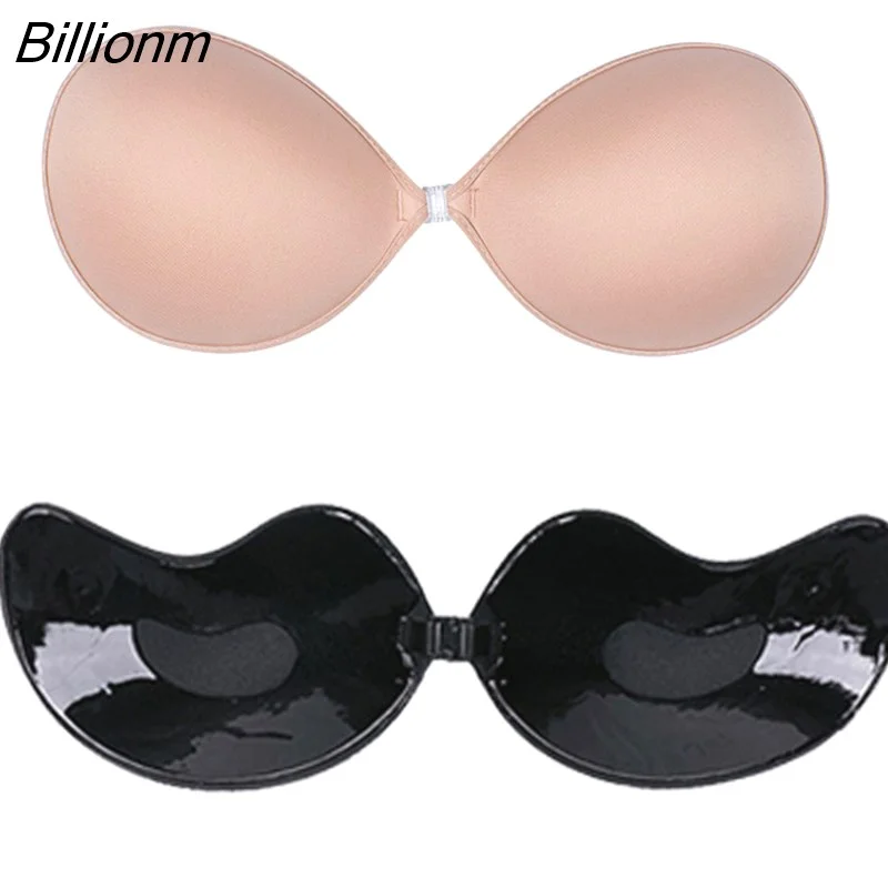Billionm Sexy Women Invisible Push Up Bra Self-Adhesive Silicone Bust Front Closure Sticky Bra Black Skin Backless Strapless Bra