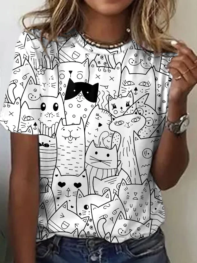Women's Cute Cat Print T-Shirt
