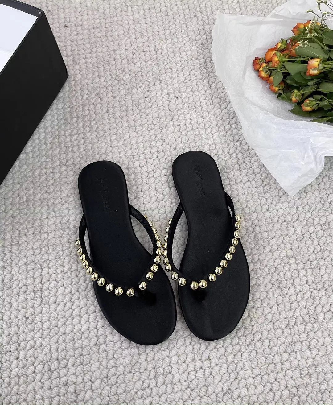 Breakj Breakj Pearl Leather Flat-Bottomed Flip-Flops Women Wear The New Summer 2025 Summer New Trendy Beach Feet Cool Drag
