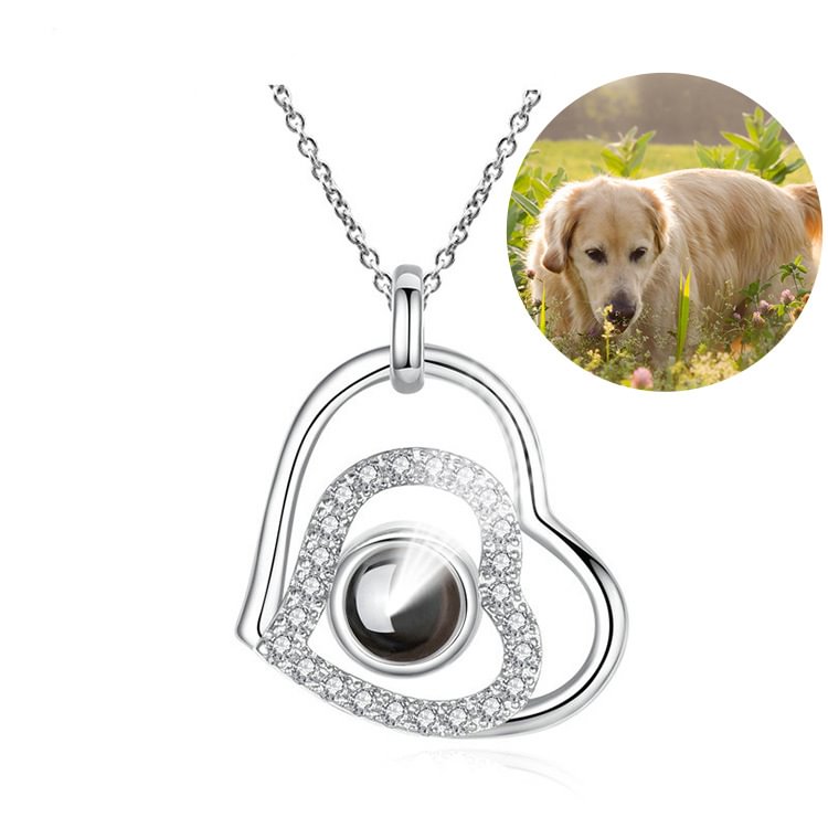 Personalized diamond heart-shaped photo necklace