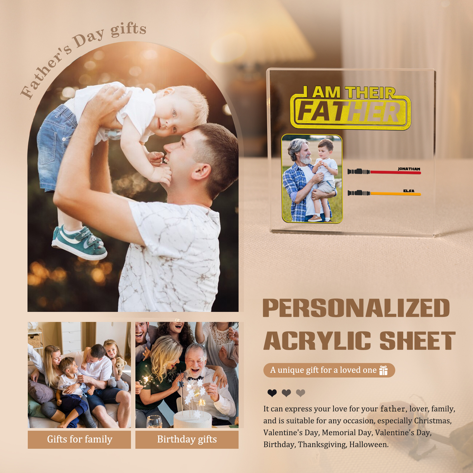 2 Names - Personalised Photo & Name Acrylic Square Keepsake Rectangle Plaque "I Am Their Father" Gifts for Dad-Jessemade AU