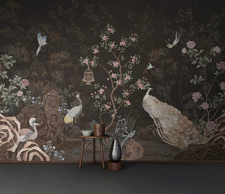 SM1002  Peacock and birds in the forest  - Wall Mural