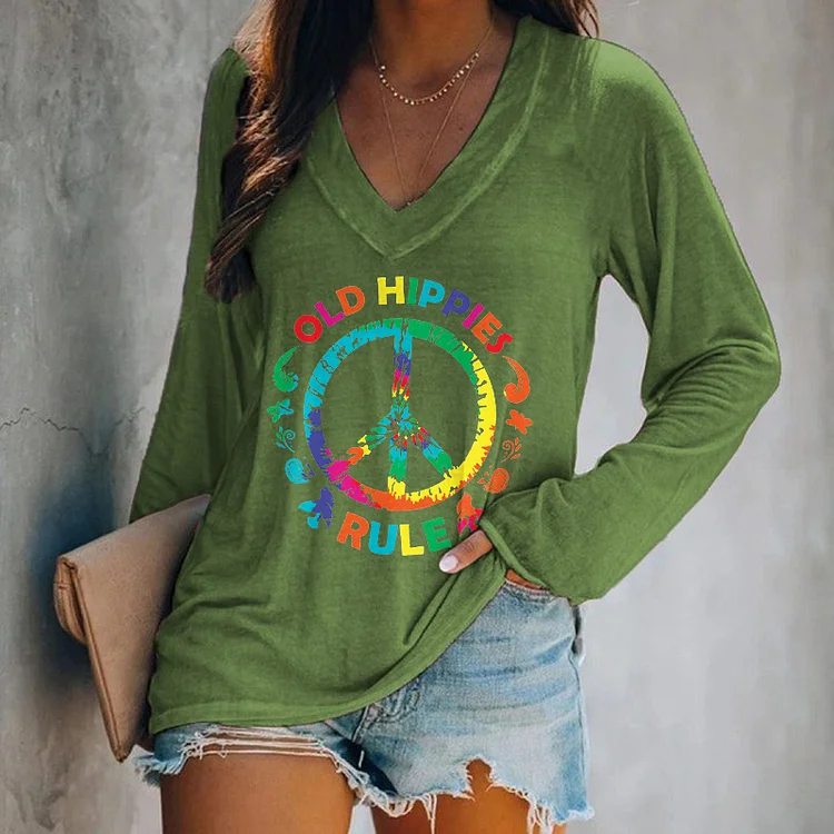 Old Hippie Rule V-neck Printed Women's T-shirt socialshop