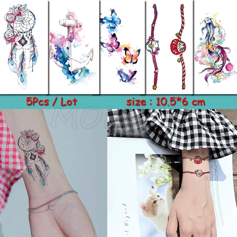 5 Pcs Temporary Tattoo Sticker Tree Bird Moon Sun Forest Waterproof Fake Tatto Water Transfer Tatoo Art for Kid Girl Woman Man