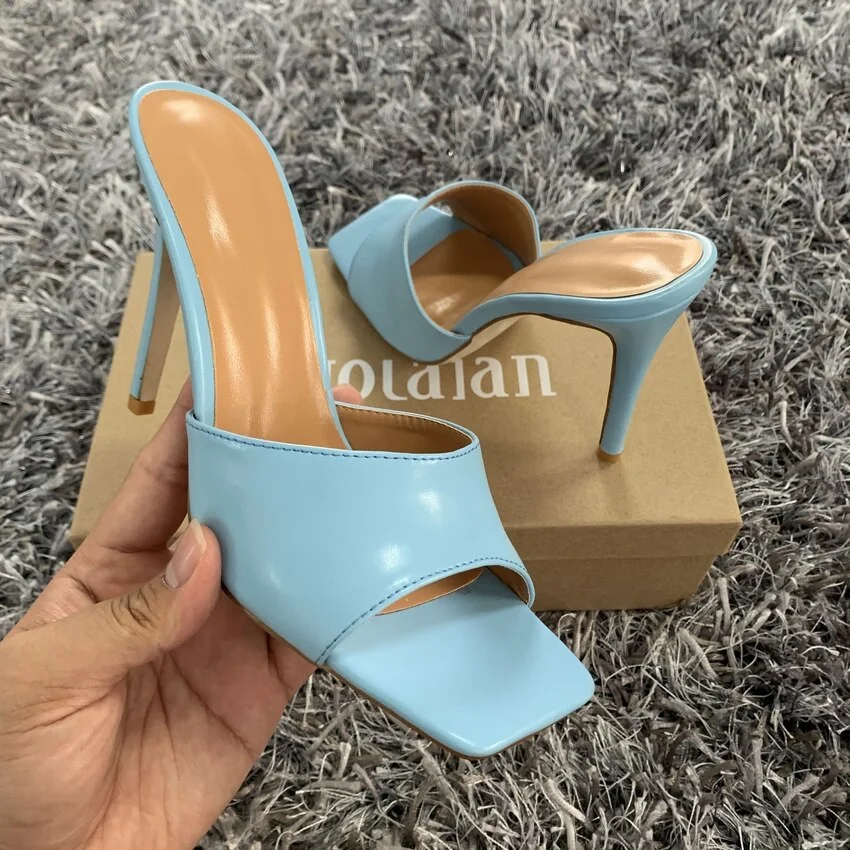 2020 summer women sandals square toe high heel slippers fashion ladies mule heels women high heels sandals mules shoes woman