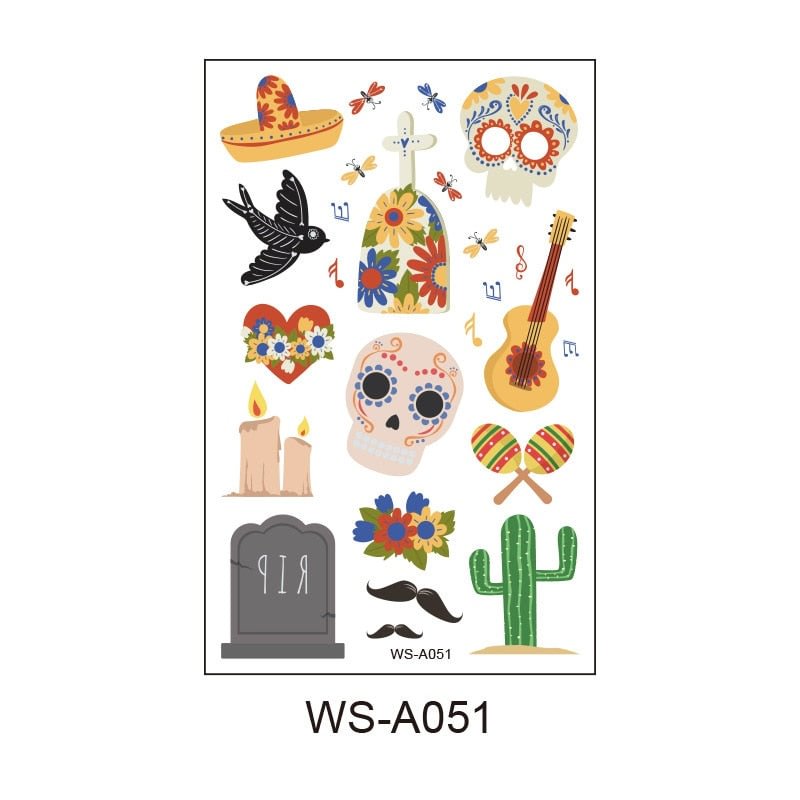 Day of the Dead Tattoo Sticker Skull Day Day of the Dead Children's Masquerade Horror Party Tattoo Sticker