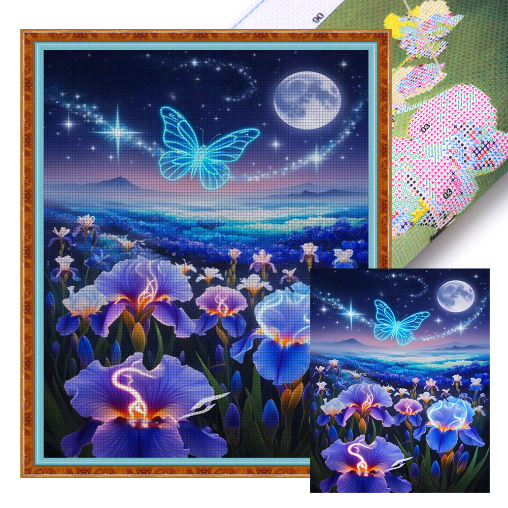 Butterfly In The Flower Field Full 11CT Pre-stamped Canvas(40*50cm) Cross Stitch