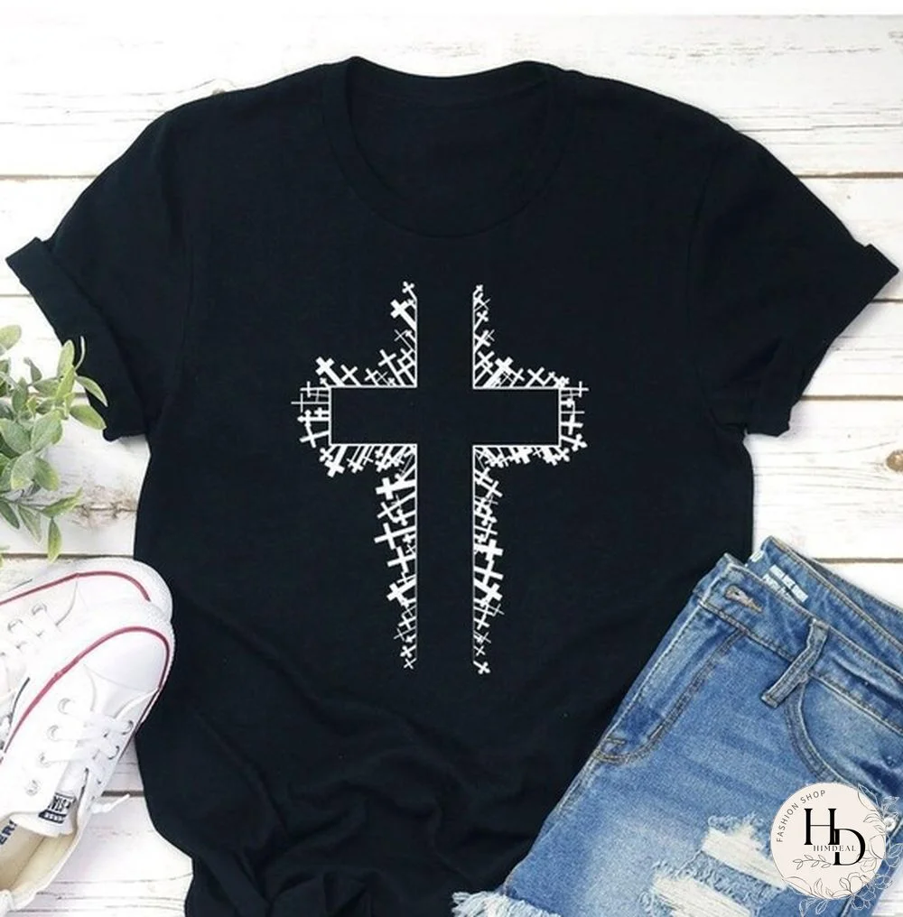 Jesus Cross Motivational Graphic T Shirt Women Harajuku Grace Love Bible Verse Women's Christian Tshirt Believer Dropshipping