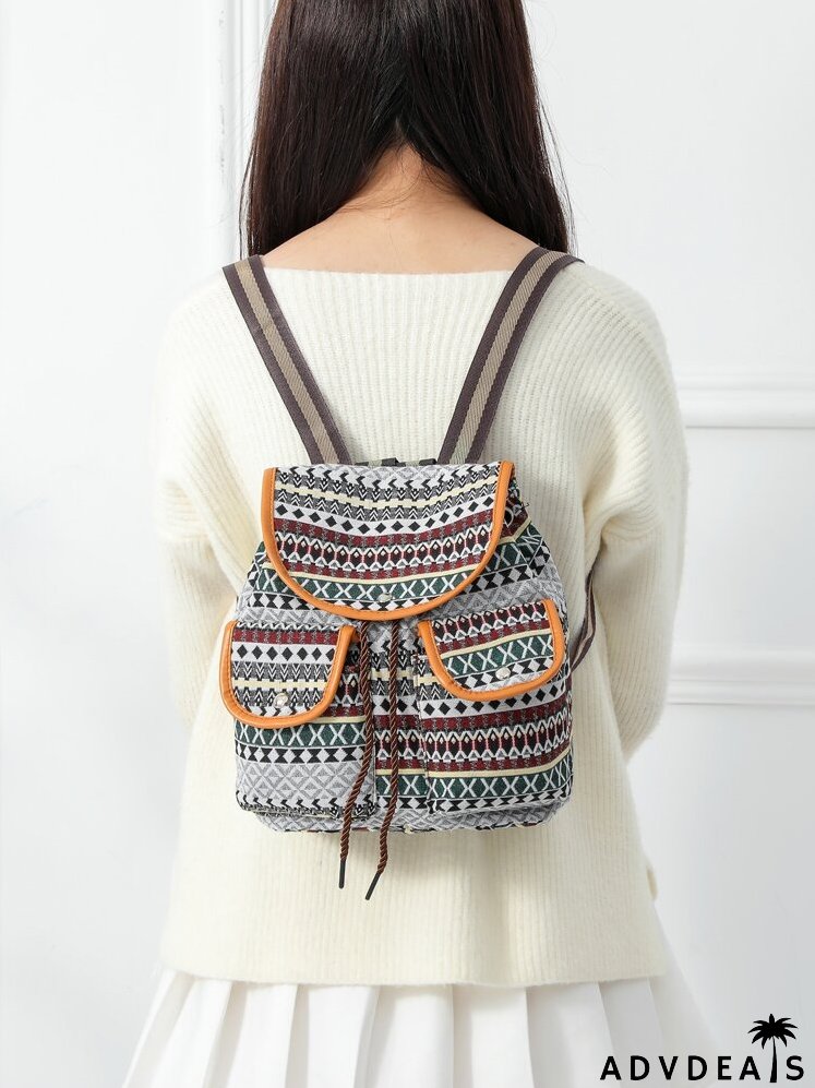 Geometric Graphic Multi-compartment Flap Backpack