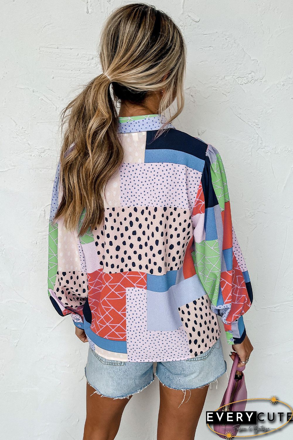 Orange Multicolor Mixed Print Button Front Cuffed Sleeve Shirt