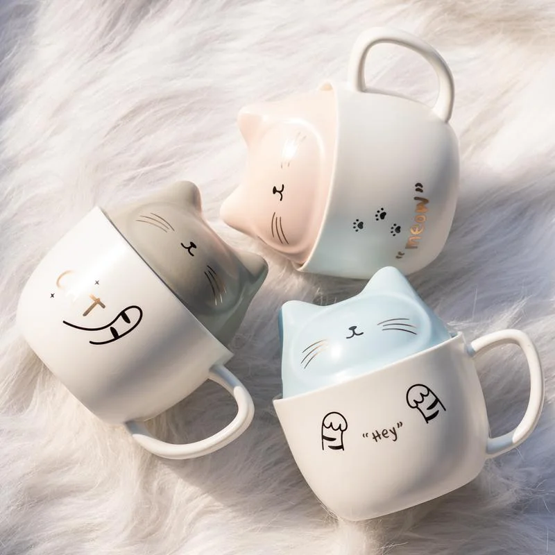 Gray/Pink/Blue Kawaii Lovely Cat Mug Cup SS2087