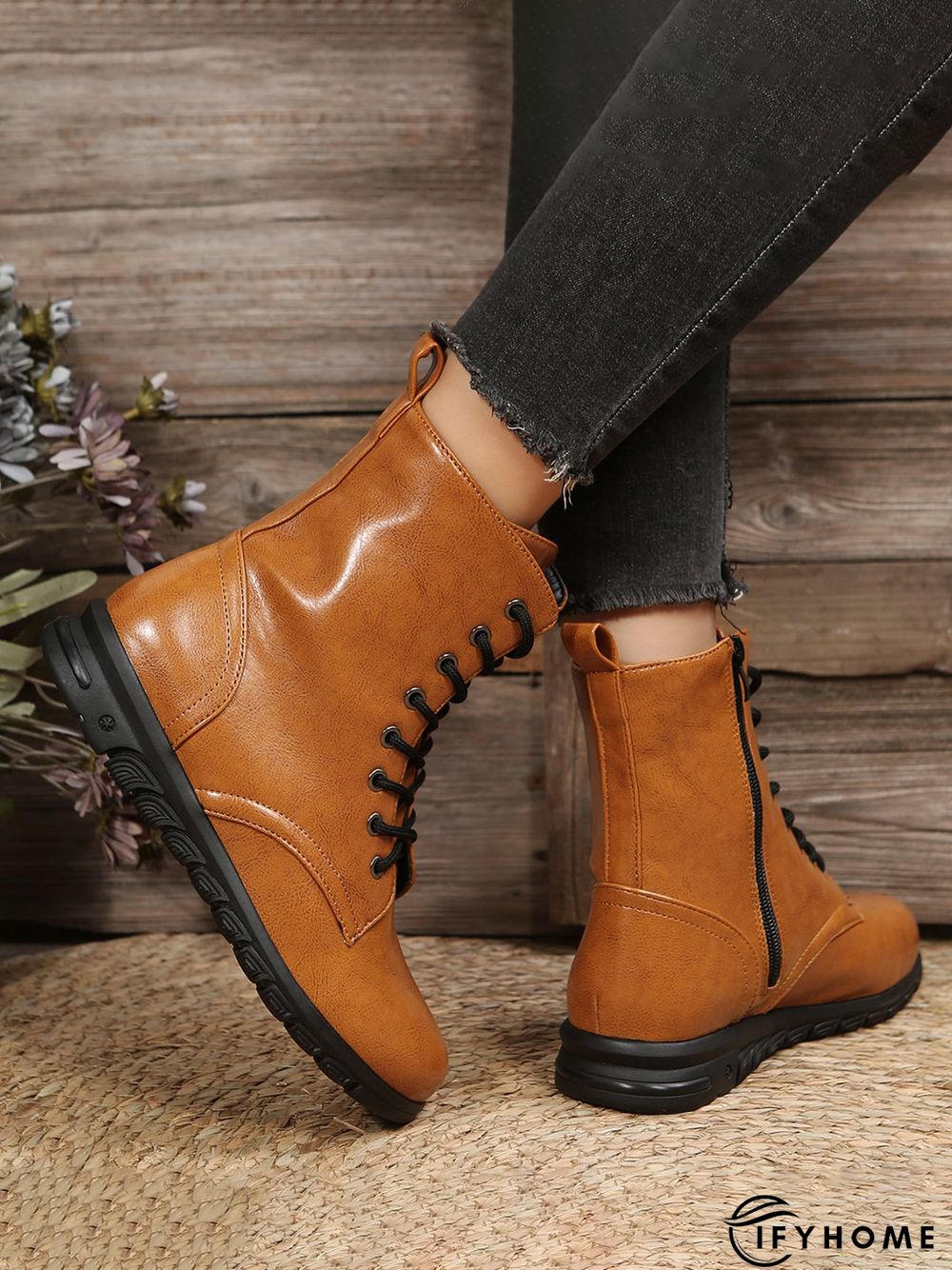 Comfy Lace-Up Decor Boots with Side Zip | IFYHOME