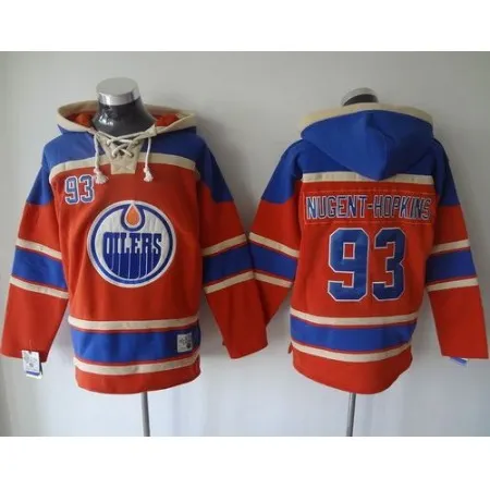 Oilers #93 Ryan Nugent-Hopkins Orange Sawyer Hooded Sweatshirt Stitched NHL Jersey