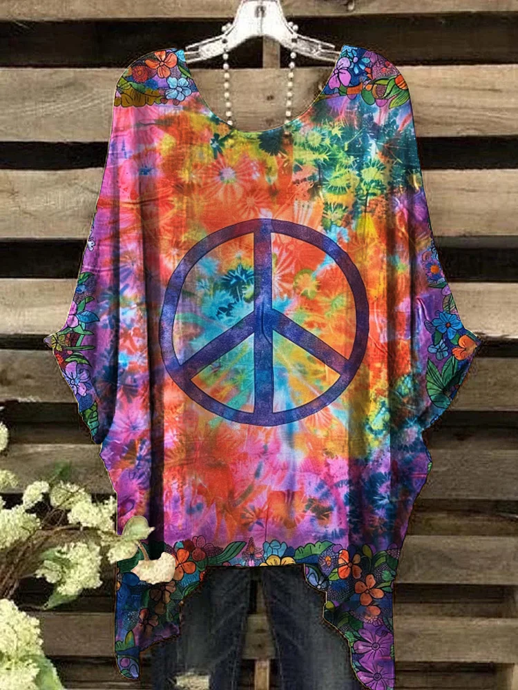 Women's Peace Floral Colorful Abstract Print Top