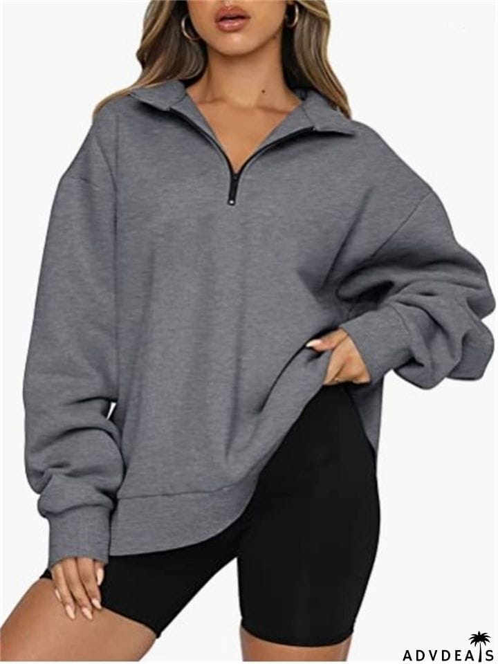 Women's Comfy Casual Half Zip Long Sleeved Sweatshirt