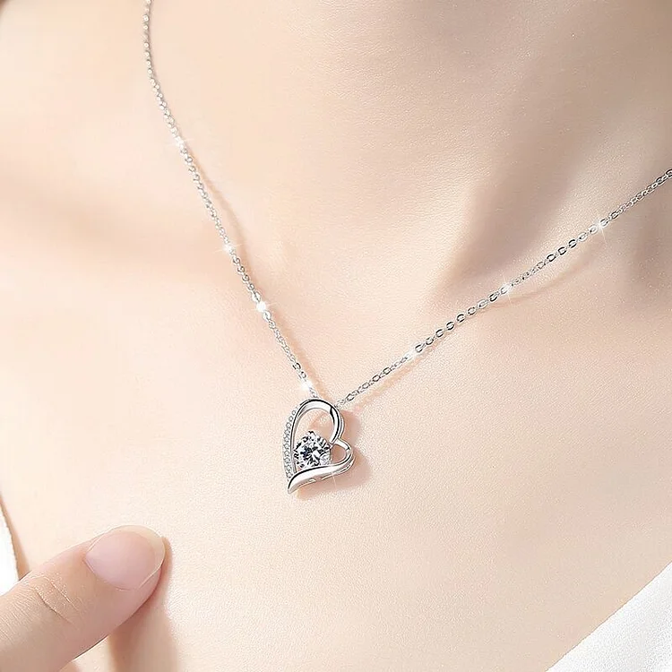 Wedding Silver Heart Shaped Diamond Necklace  Flycurvy [product_label]