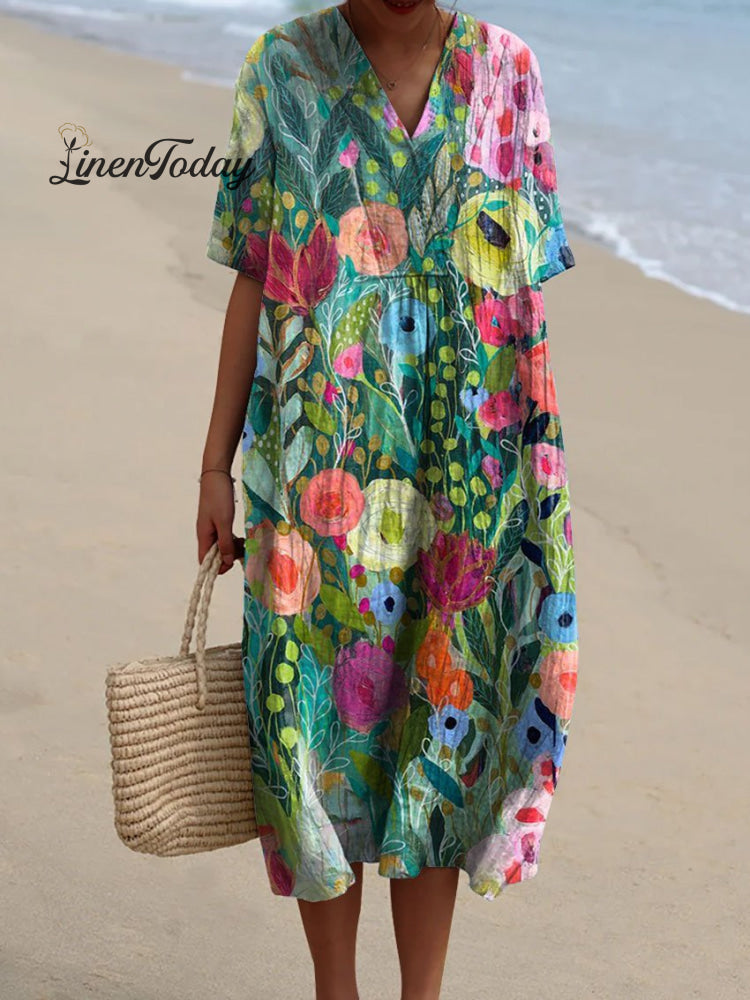 Women’s Watercolor Splash Fluid Art Print Flowy Dress Multicolor / S