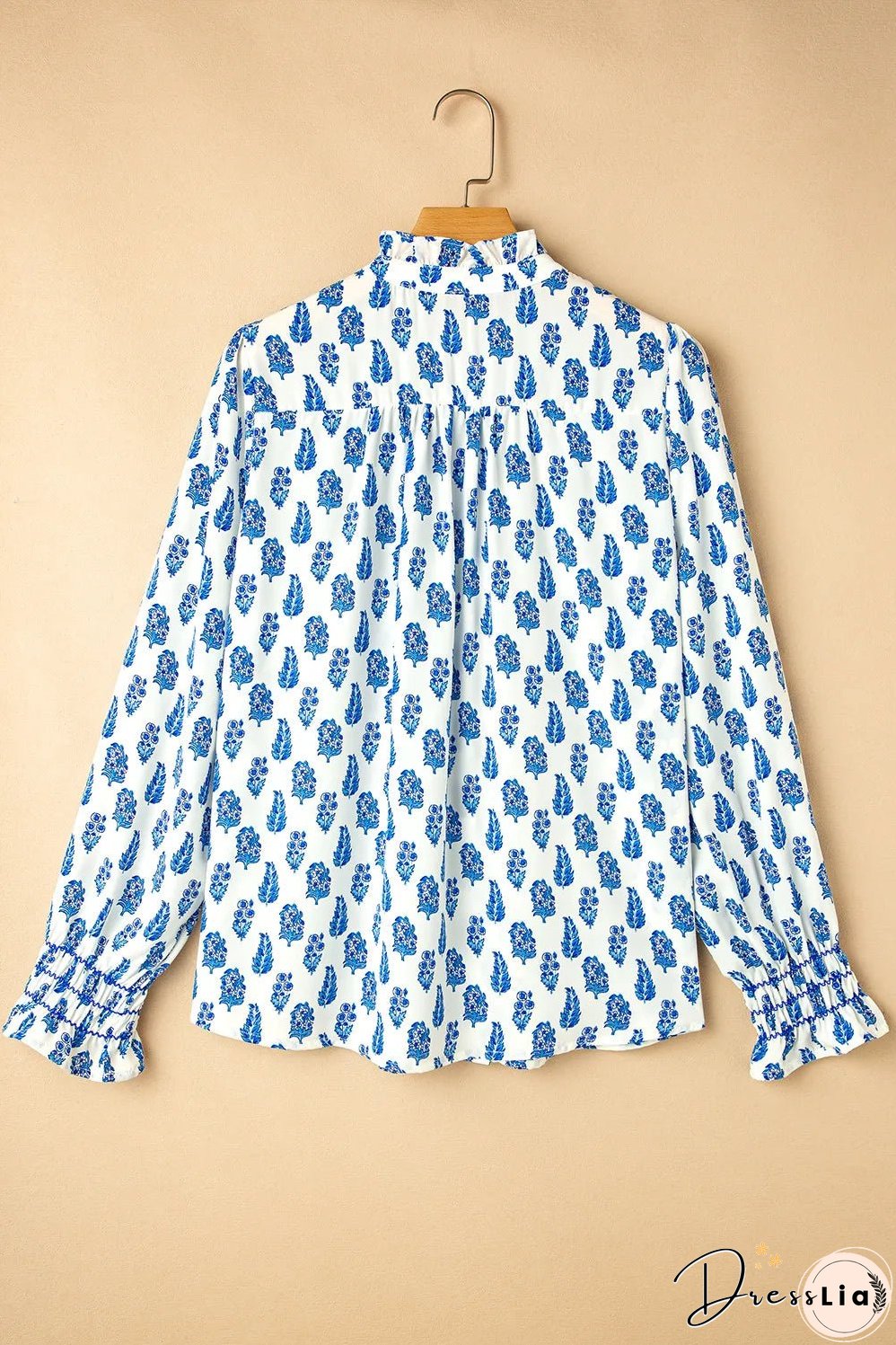 Frill Printed Button Up Long Sleeve Shirt