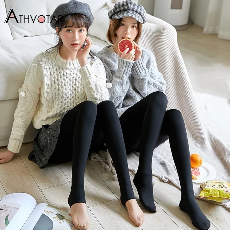 ATHVOTAR 2Pcs Winter Warm Pants Women Casual Thicken Elasticity Velvet Pants Thermal High Waist Pants for Women