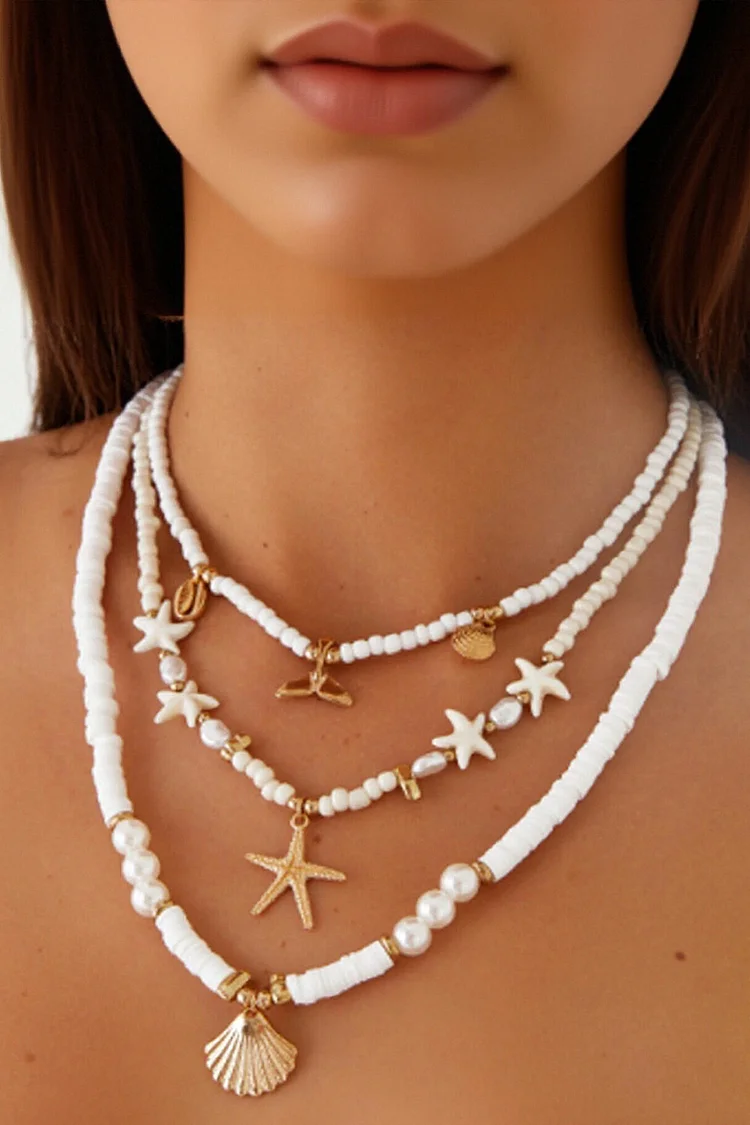 Beach Starfish Shell Pearl Shape Multi-Layer Pendant Necklace 2024 - Xpluswear