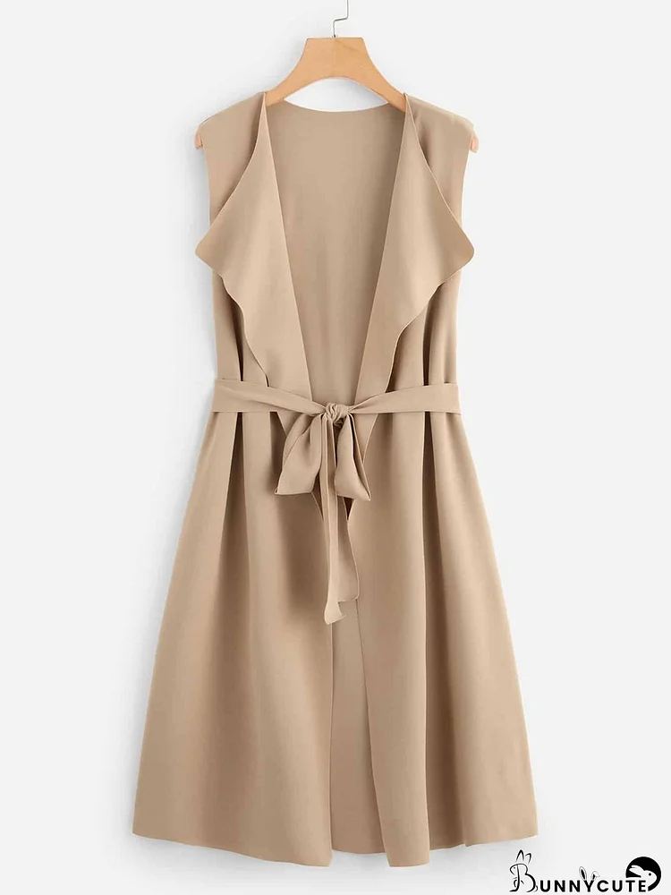 Bow Tie Waist Longline Belted Vest Coat