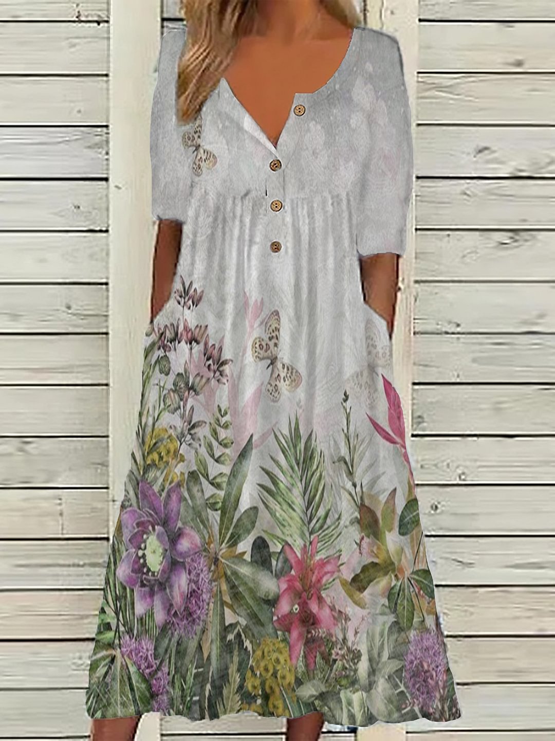 Printed V-neck Dress