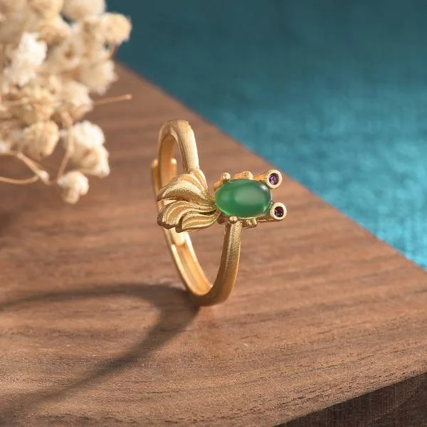 Natural Jade Carp Wealth and Auspicious Ring