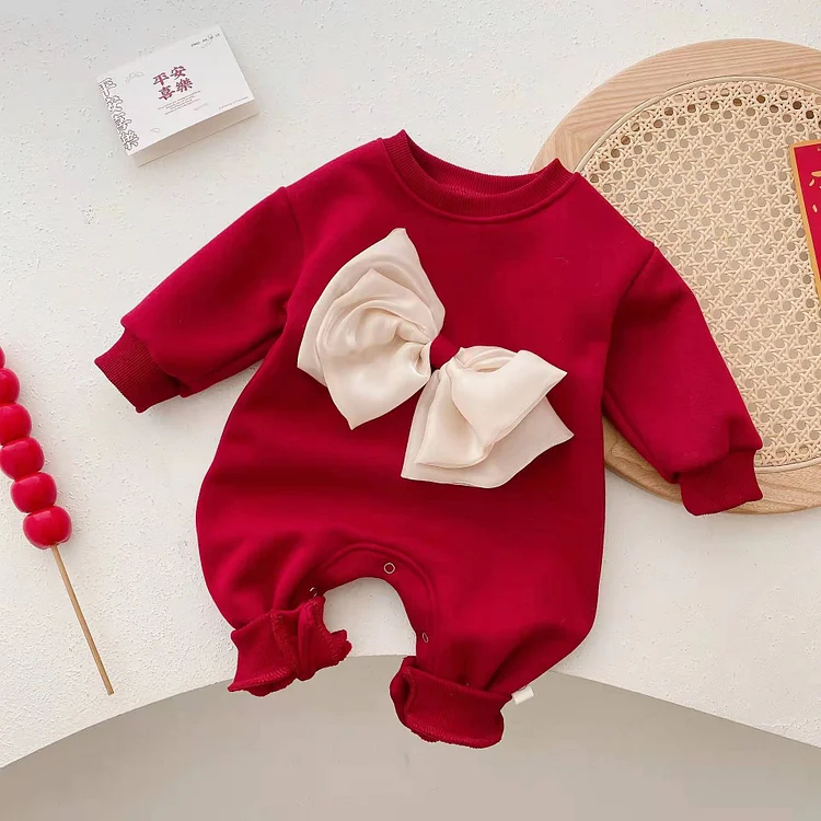 Baby Girl Clothes Onepeice Long Sleeve T-shirt and Red Bow Romper