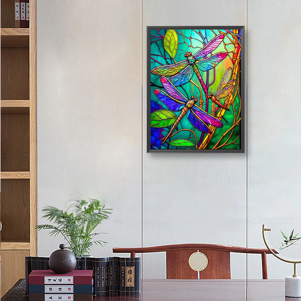 Diamond Painting - Full Round Drill - Stained Glass Dragonfly(30*40cm)