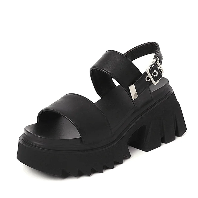 Gdgydh Women Brand Luxury Platform Chunky Shoes Summer Belt Buckle Strap Thick Bottom Slingback Comfort Street Plus Size 43