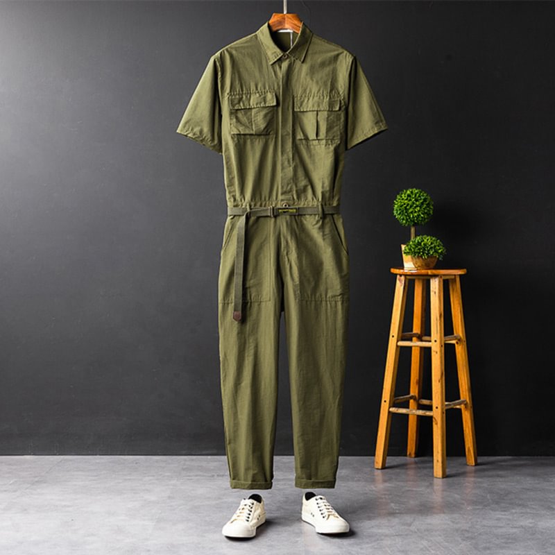 Casual With Belt Short Sleeve Breasted Jumpsuit