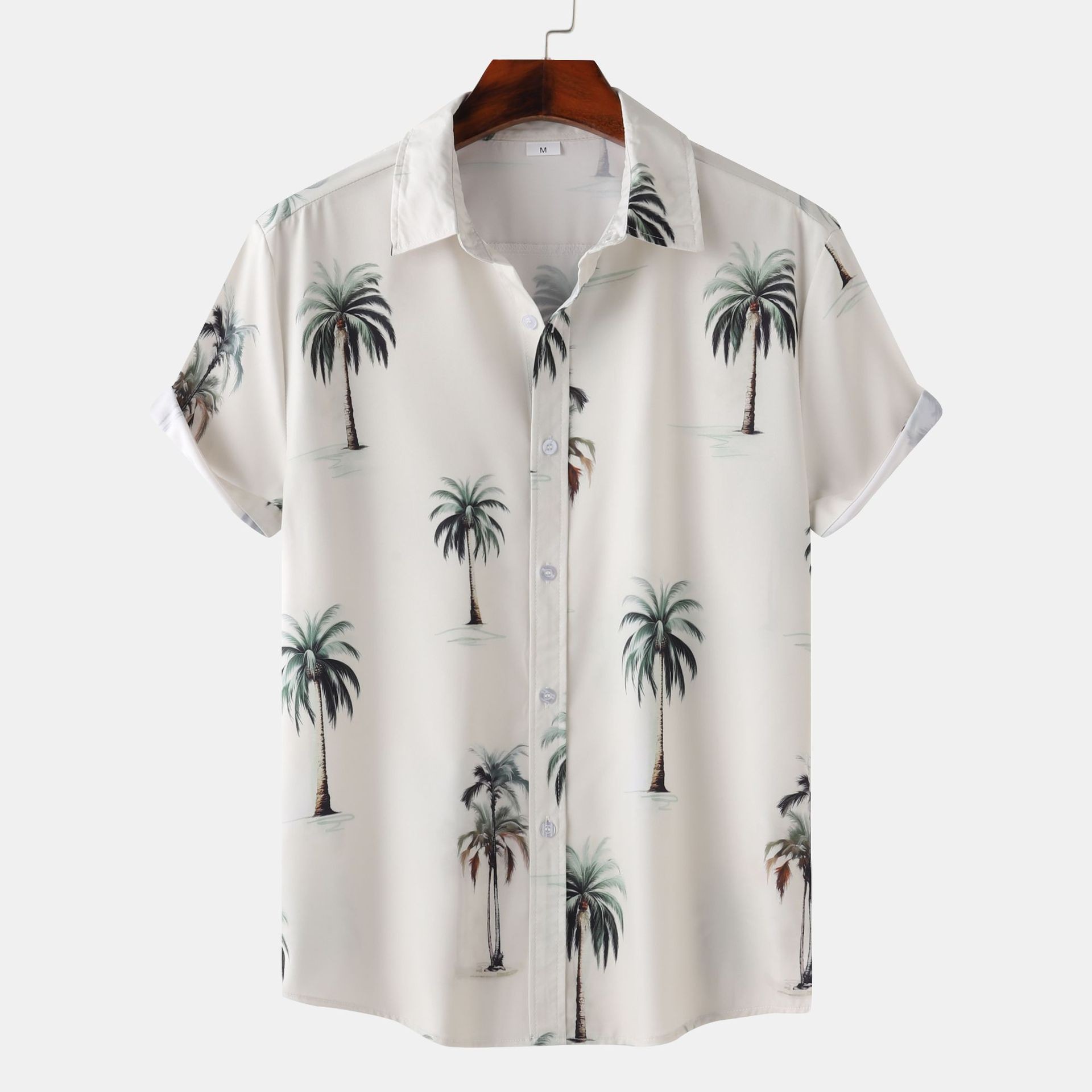 Men's casual and fashionable Hawaiian Coconut Beach vacation printed short sleeved shirt PLUSCLOTHESMAN