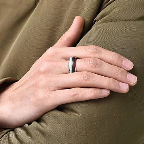 6MM 8MM Women's Or Men's Wedding Tungsten Carbide Wedding Matching Rings Silver with Blue Calaite Turquoise White Antler and Wood Inlay Comfort Fit Domed Top
