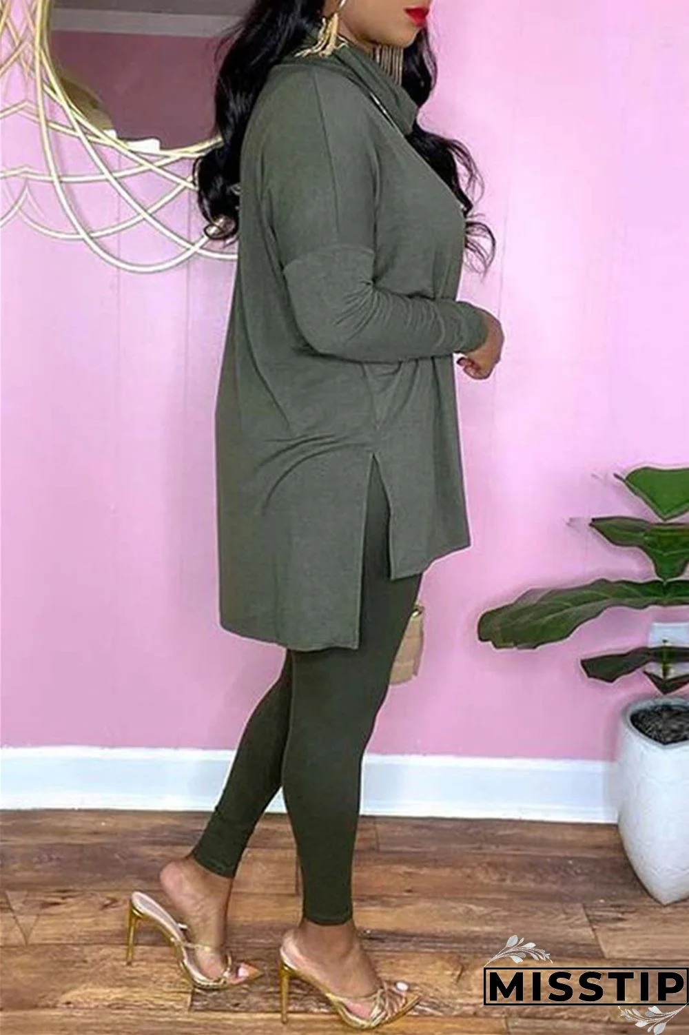 Black Fashion Casual Solid Basic Turtleneck Long Sleeve Two Pieces