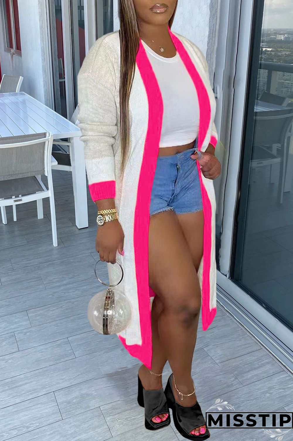 Blue Casual Patchwork Outerwear