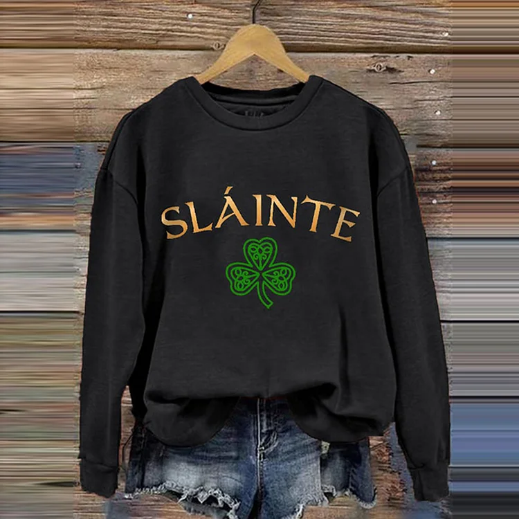VChics Slainte St. Patrick's Day Shamrock Print Sweatshirt