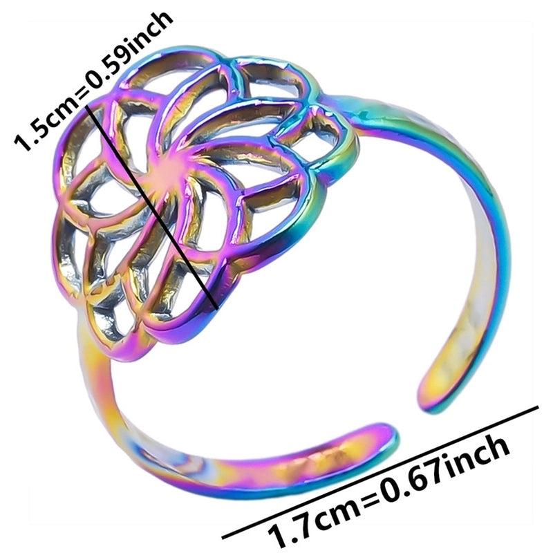 Classic Style Flower 304 Stainless Steel 18K Gold Plated Asymmetrical Polishing Rings