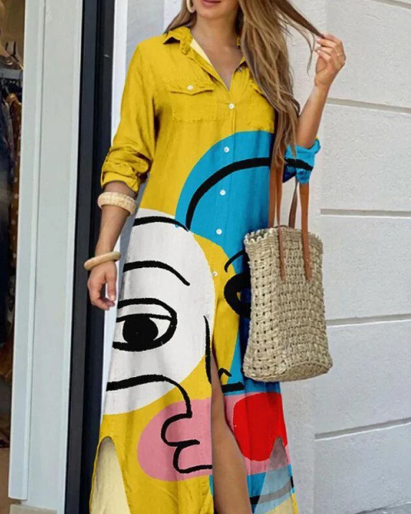 Line Art Print Long Dress