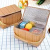 Portable Wicker Rattan Outdoor Camping Picnic Bag Food Container Basket