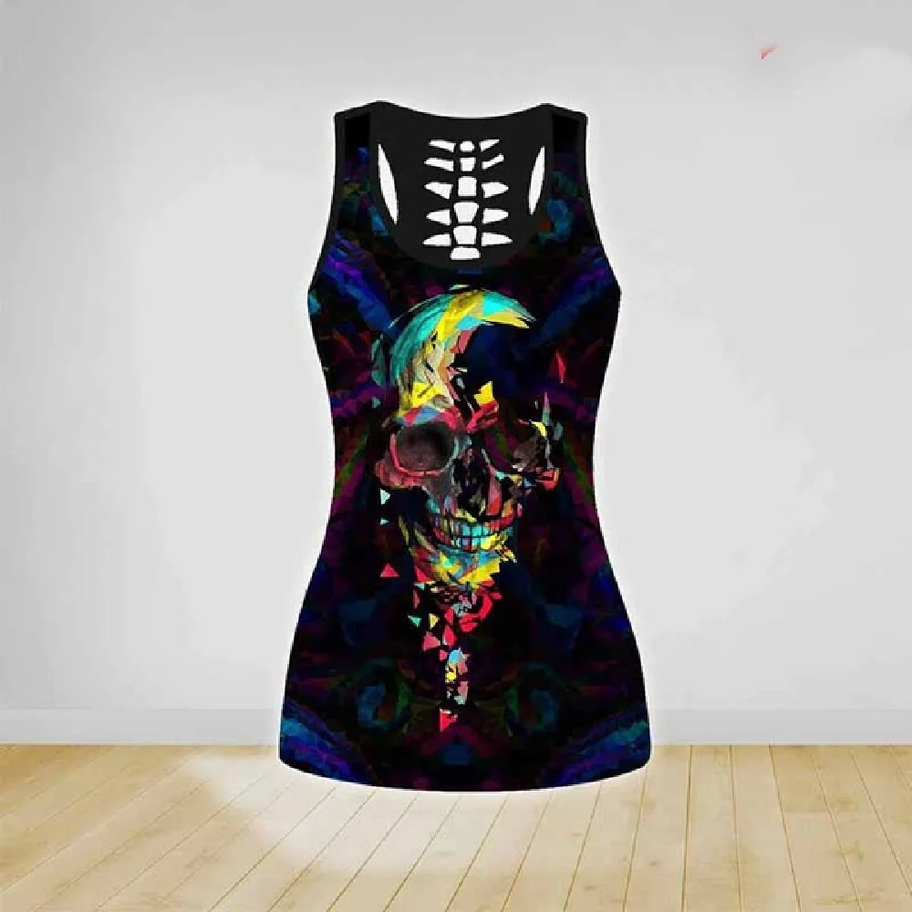 tank top women 3D Skull Print Vest Cut Out Camisole Tops summer ladies casual Gym Workout Tees fashion gothic clothes 2021