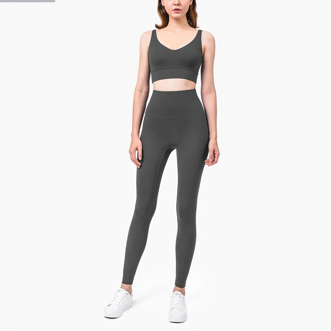 Solid color sports bra + Legging two-piece set