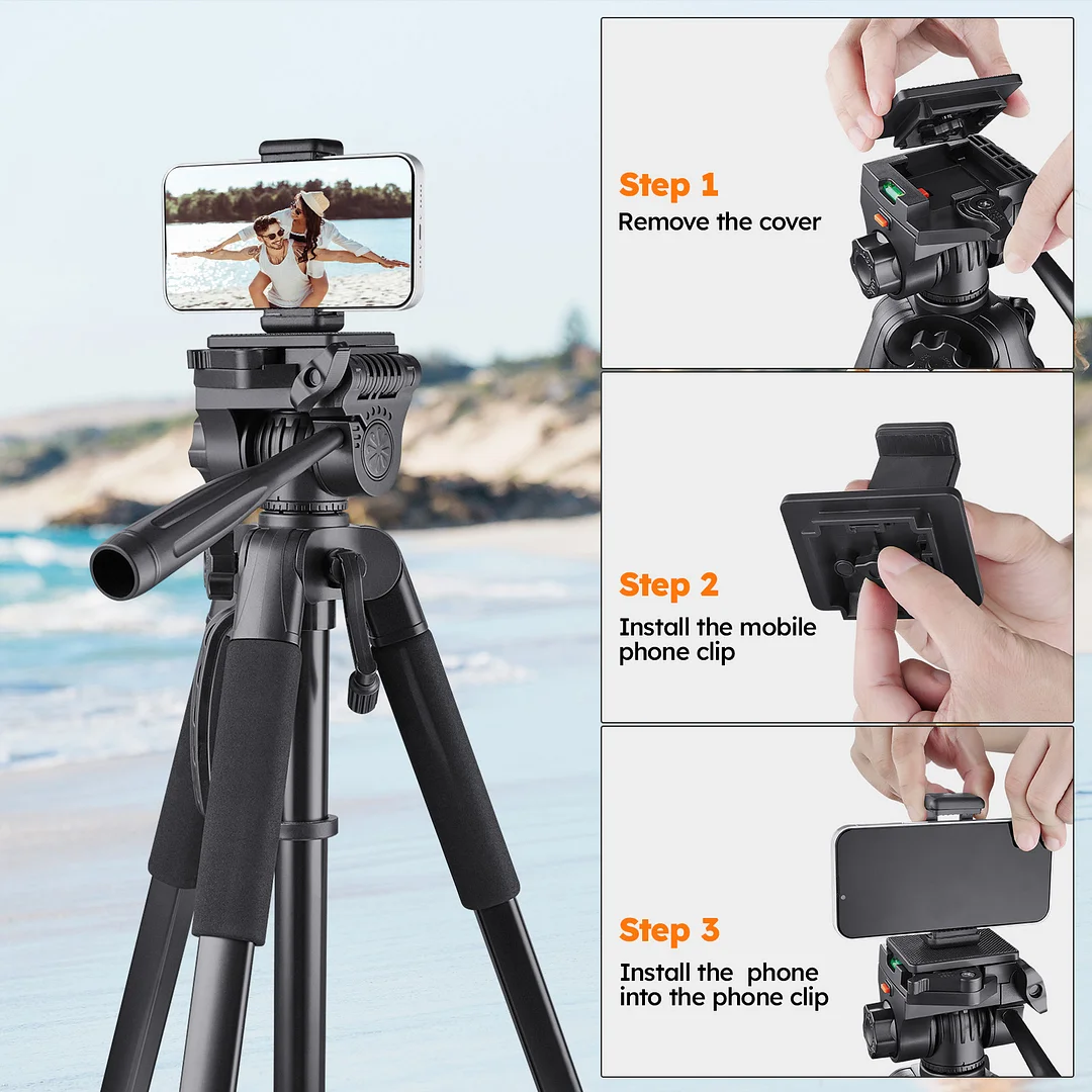 BEBANG 67" Camera Tripod, Portable and Flexible Tripod with Clip and Adapter, Porfessional Aluminum Tripod Stand for Mirrorless/DSLR/Phone/Camcorder/Spotting Scopes/Binoculars/Telescope