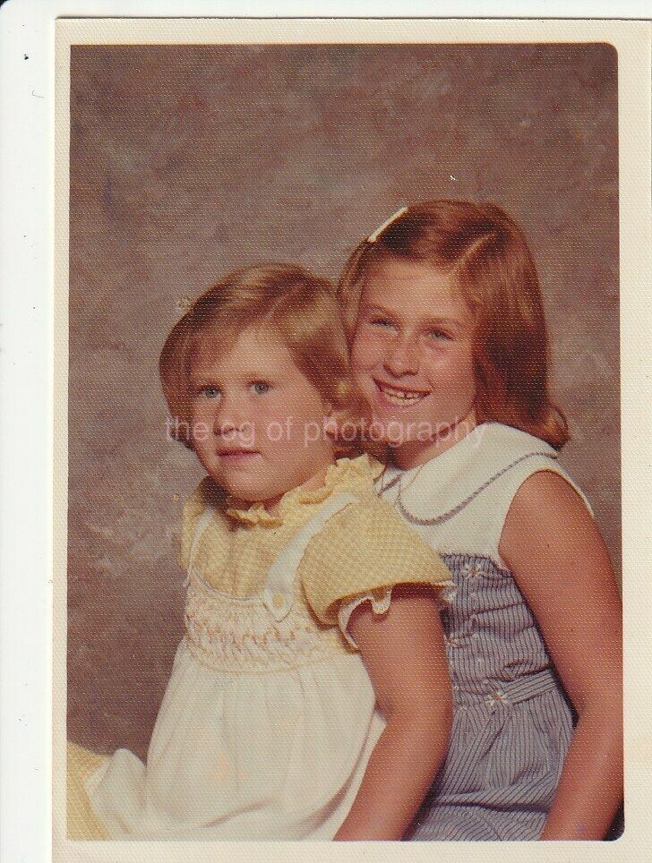 Little Sisters FOUND Photo Poster painting GirlsOriginal Portrait VINTAGE 93 16