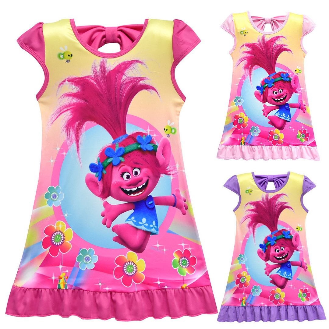 Trolls World Tour Toddler Little Girls Nightgown Pajamas Princess Dress bow-knot Dress-Pajamasbuy