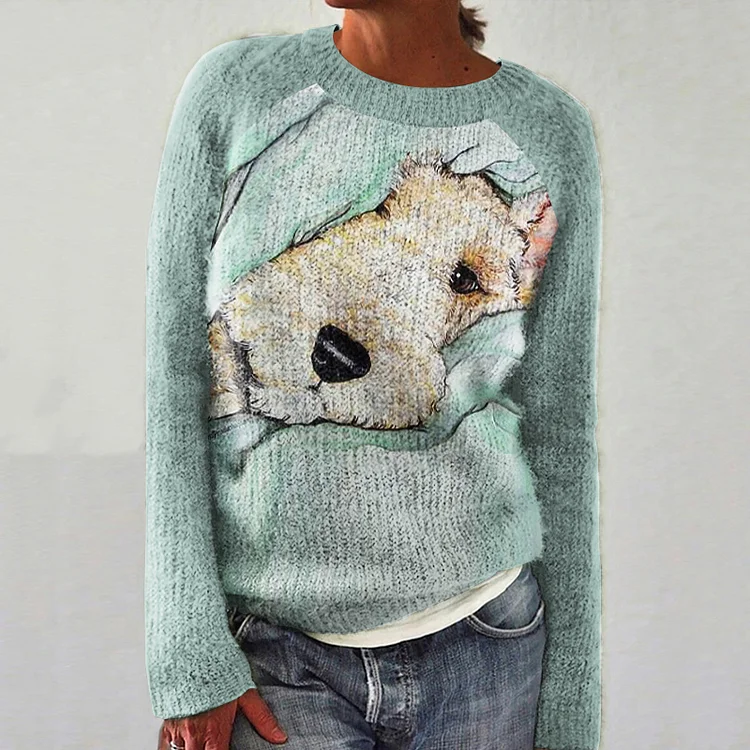 Cute Puppy Print Women's Sweater